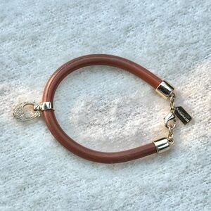 Coach Bracelet Honey Brown Leather Cord With Signature C Pave Gold Tone Charm